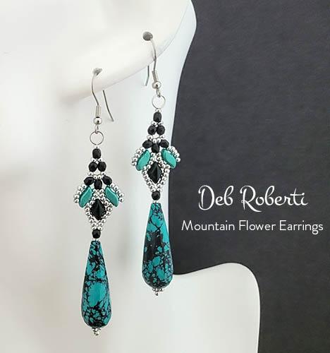 Mountain Flower Earrings, free bead pattern